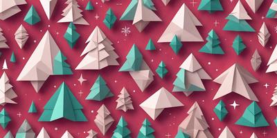 The primary subject of the image is a pattern of trees, which are depicted in various shapes and sizes. The setting is a red background, which adds a vibrant and warm atmosphere to the scene. The visual style is a combination of digital art and illustration, creating a unique and eye-catching design. The colors and mood of the image are predominantly green and pink, giving it a lively and cheerful appearance.